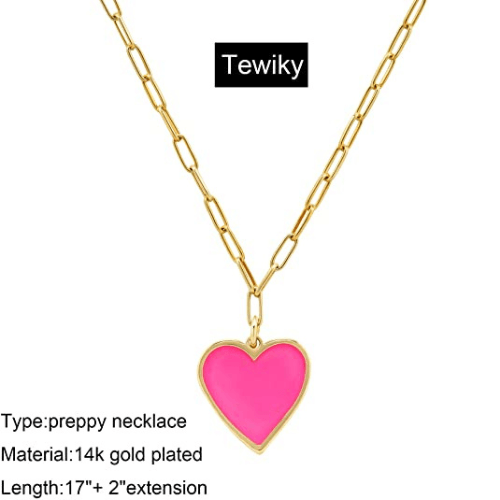Pink Heart Pendant with Paperclip Chain Necklace