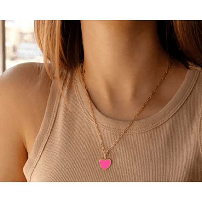 Pink Heart Pendant with Paperclip Chain Necklace
